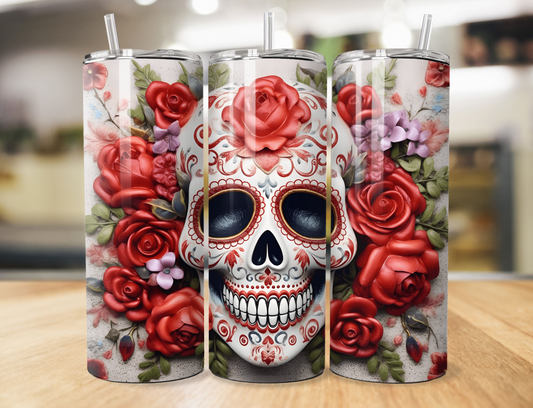 Vaso de purpurina de calavera de azúcar de flores