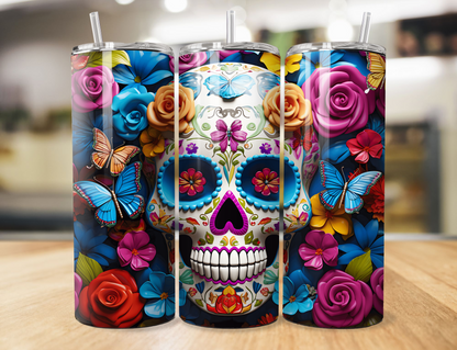 Vaso de calavera de azúcar con flores